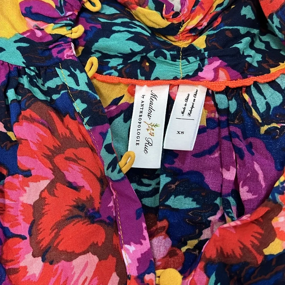 Anthropologie Meadow Rue XS Yellow Floral Tank Blouse - Picture 2 of 3